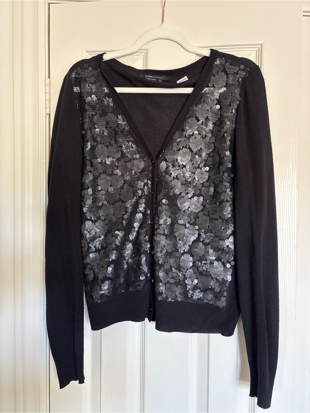 BCBGMaxAzria Black Sequin V-Neck Cardigan